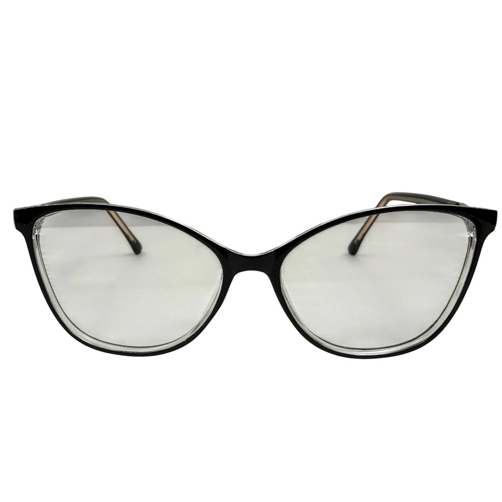 Womens Cat Eye Black Frame Glasses Hannah Jen 56-16-145 Gold Rhinestone Accent